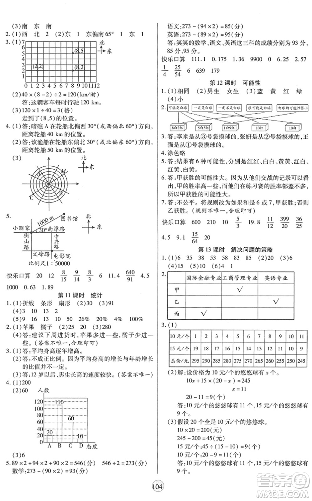 天津科學技術(shù)出版社2022云頂課堂六年級數(shù)學下冊BS北師版答案