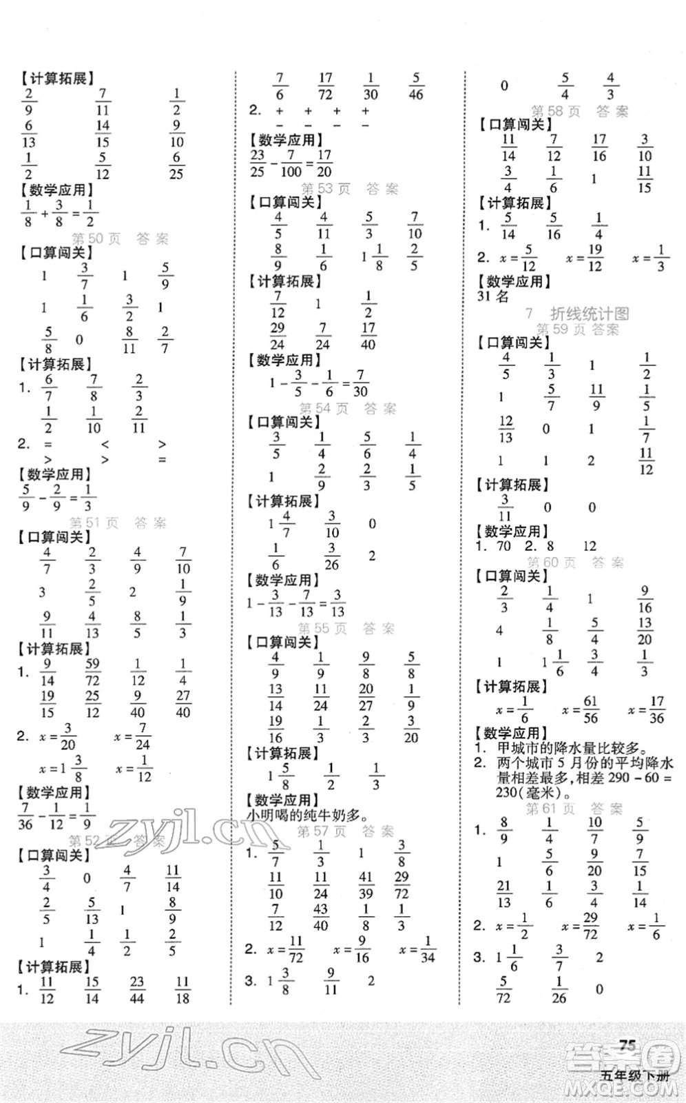 陽光出版社2022階梯計算五年級數(shù)學下冊RJ人教版答案