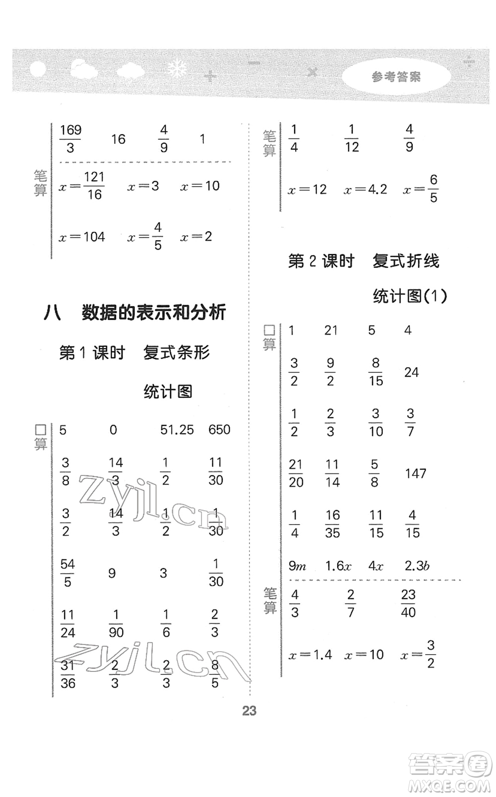 地質(zhì)出版社2022小學(xué)口算大通關(guān)五年級(jí)數(shù)學(xué)下冊(cè)BSD北師大版答案