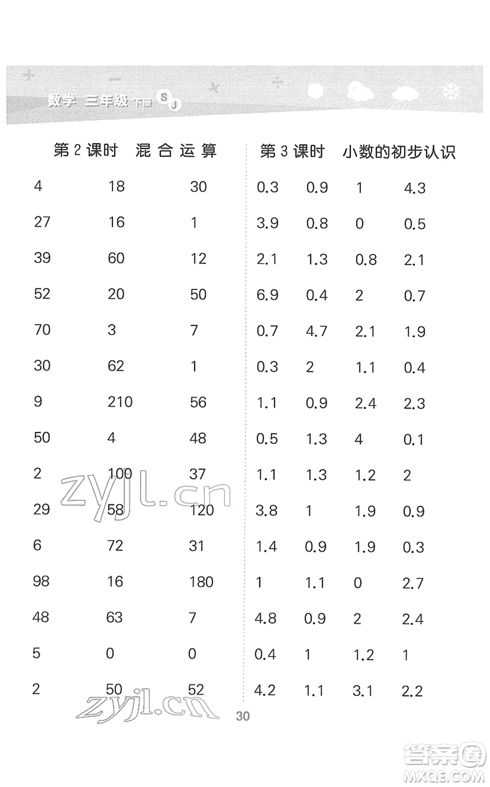 地質(zhì)出版社2022小學(xué)口算大通關(guān)三年級(jí)數(shù)學(xué)下冊(cè)SJ蘇教版答案