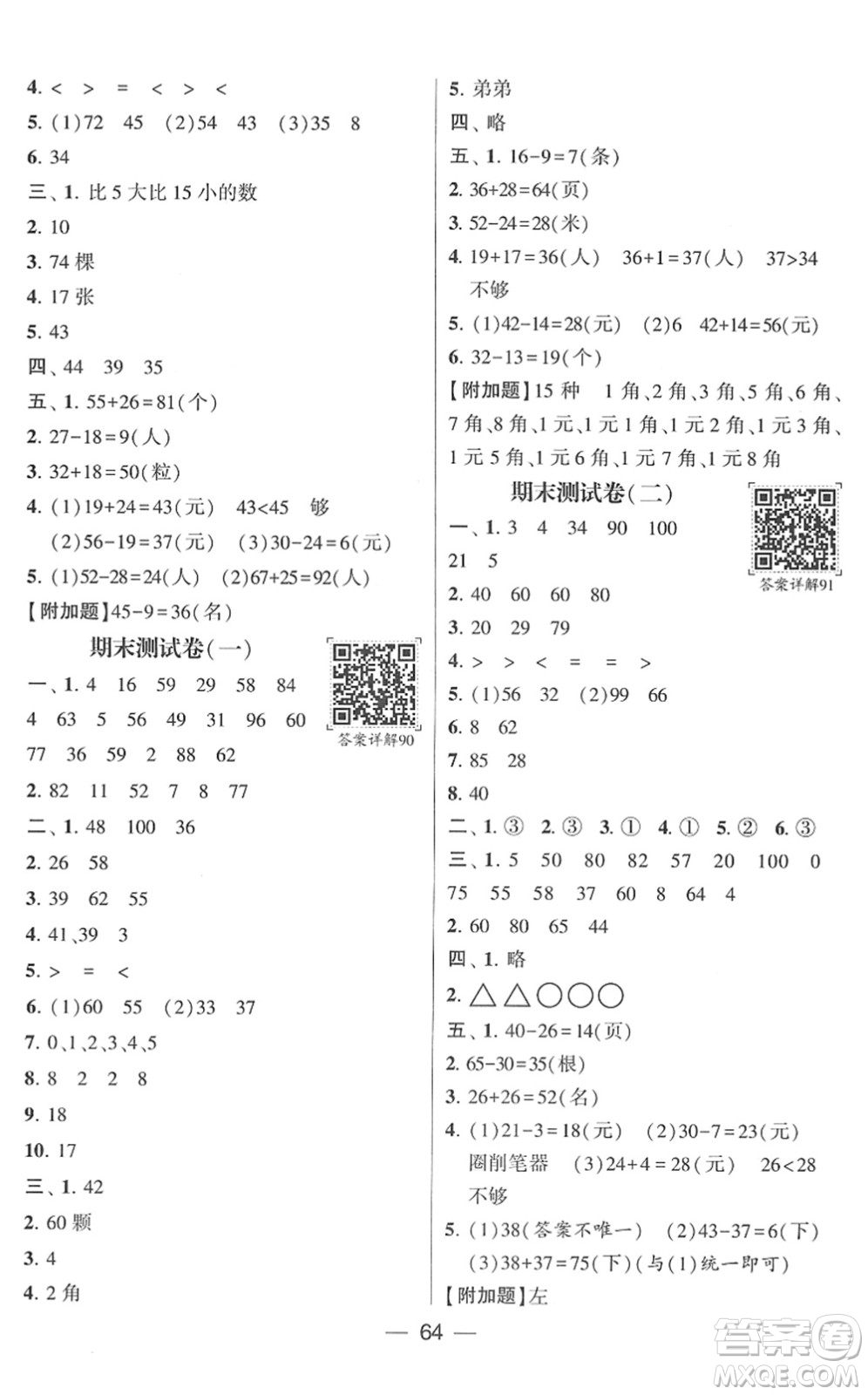 河海大學(xué)出版社2022學(xué)霸棒棒堂同步提優(yōu)一年級數(shù)學(xué)下冊SJ蘇教版答案