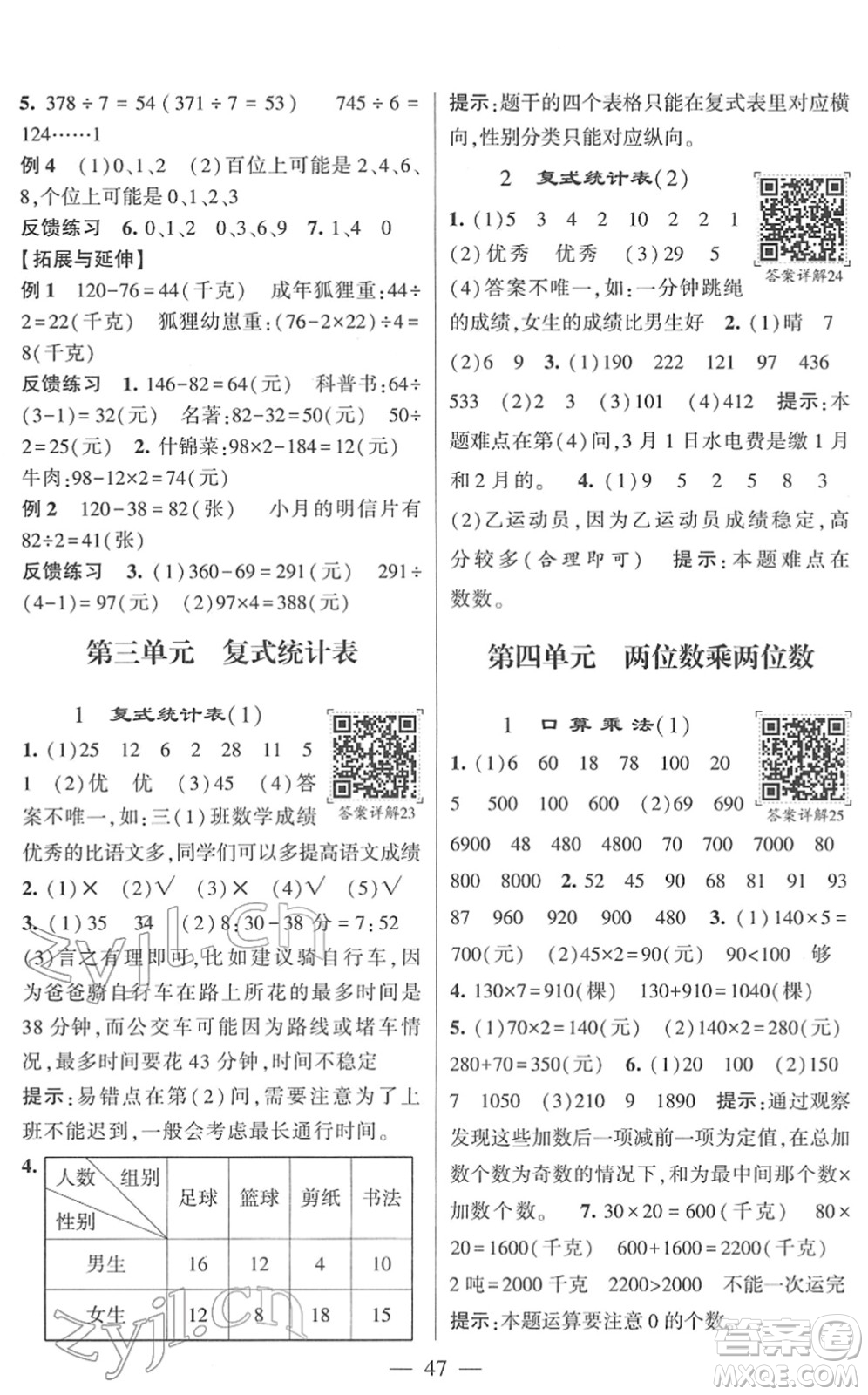 河海大學(xué)出版社2022學(xué)霸棒棒堂同步提優(yōu)三年級數(shù)學(xué)下冊RJ人教版答案