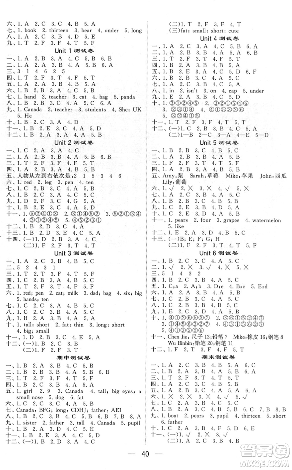 河海大學出版社2022學霸棒棒堂同步提優(yōu)三年級英語下冊RJ人教版答案