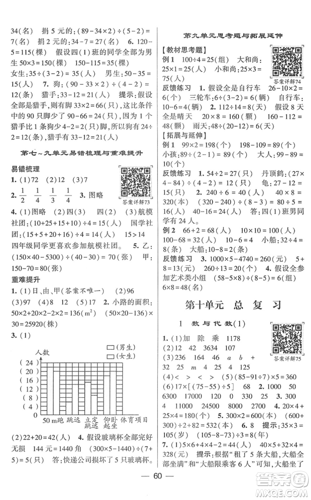 河海大學(xué)出版社2022學(xué)霸棒棒堂同步提優(yōu)四年級數(shù)學(xué)下冊RJ人教版答案