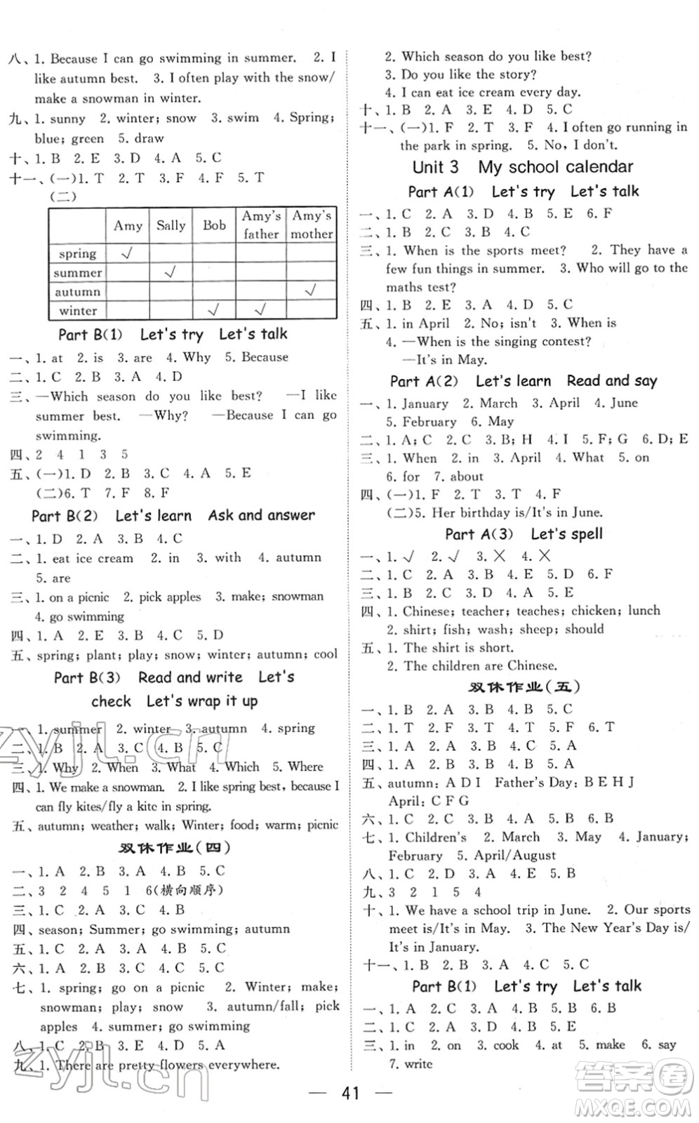 河海大學(xué)出版社2022學(xué)霸棒棒堂同步提優(yōu)五年級(jí)英語(yǔ)下冊(cè)RJ人教版答案