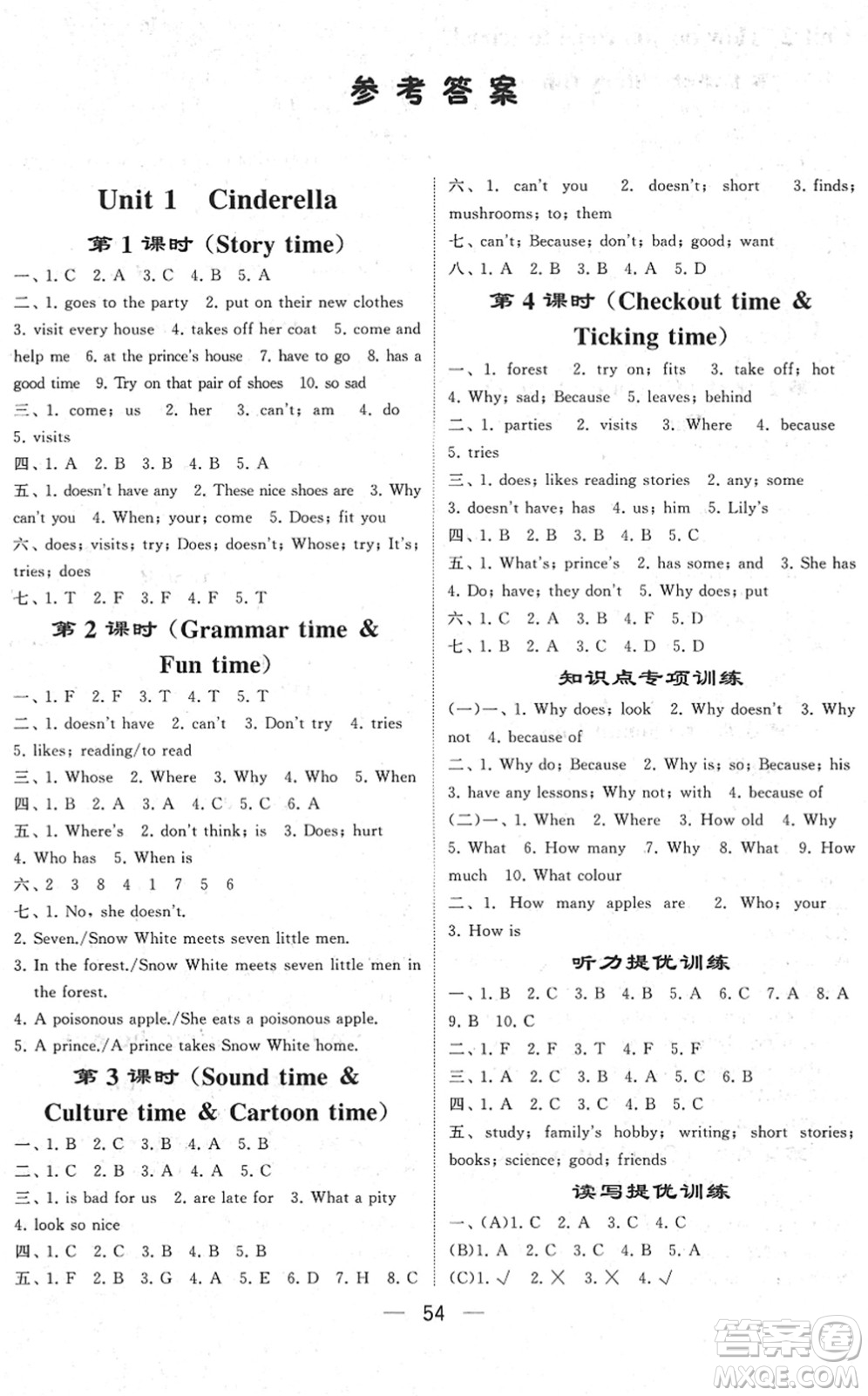 河海大學出版社2022學霸棒棒堂同步提優(yōu)五年級英語下冊江蘇版答案