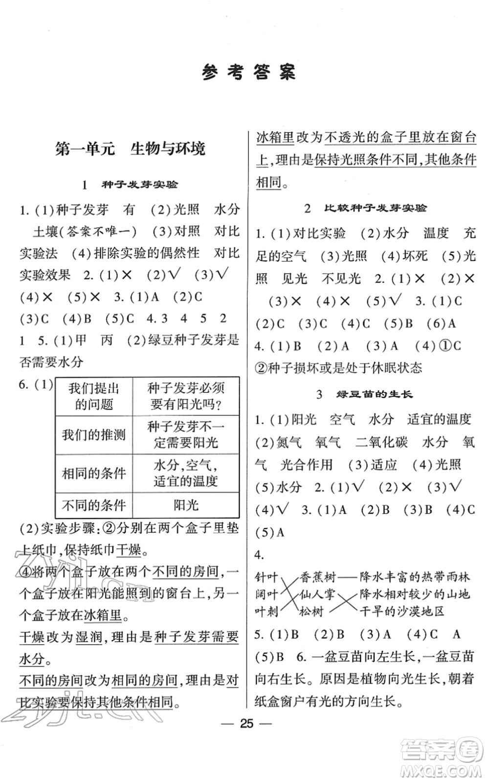 寧夏人民教育出版社2022學(xué)霸棒棒堂同步提優(yōu)五年級科學(xué)下冊JK教科版答案