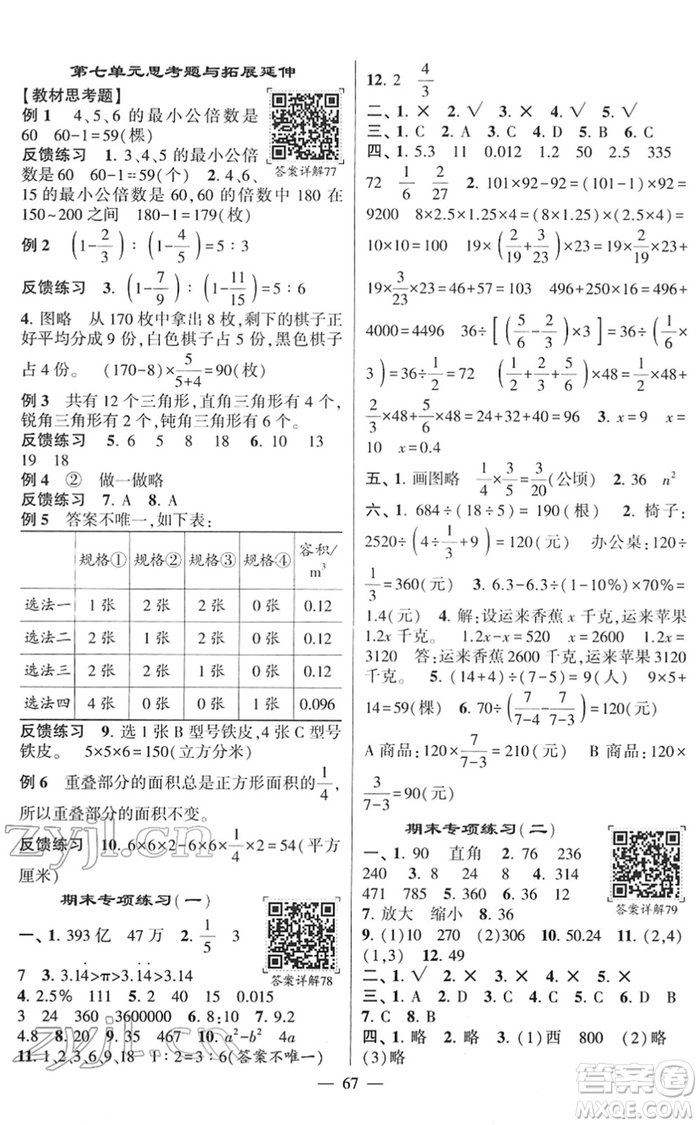 河海大學出版社2022學霸棒棒堂同步提優(yōu)六年級數(shù)學下冊SJ蘇教版答案