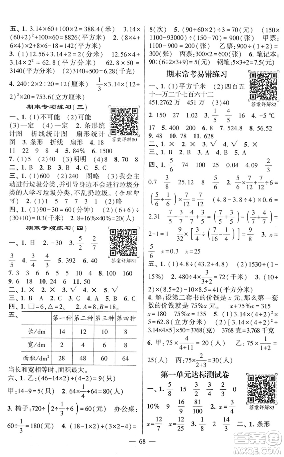 河海大學出版社2022學霸棒棒堂同步提優(yōu)六年級數(shù)學下冊SJ蘇教版答案