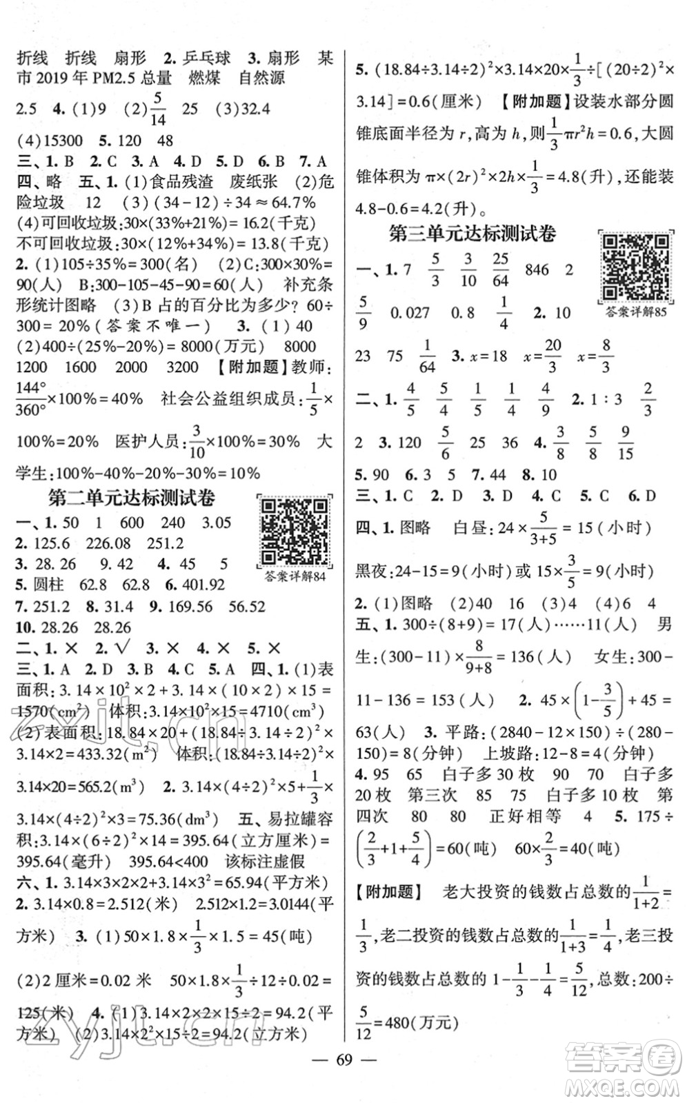 河海大學出版社2022學霸棒棒堂同步提優(yōu)六年級數(shù)學下冊SJ蘇教版答案