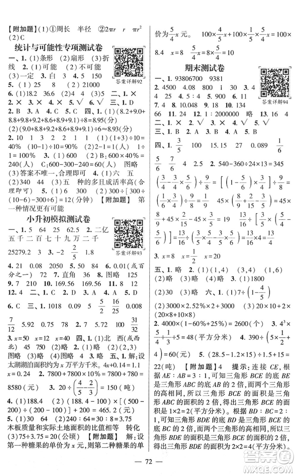 河海大學出版社2022學霸棒棒堂同步提優(yōu)六年級數(shù)學下冊SJ蘇教版答案