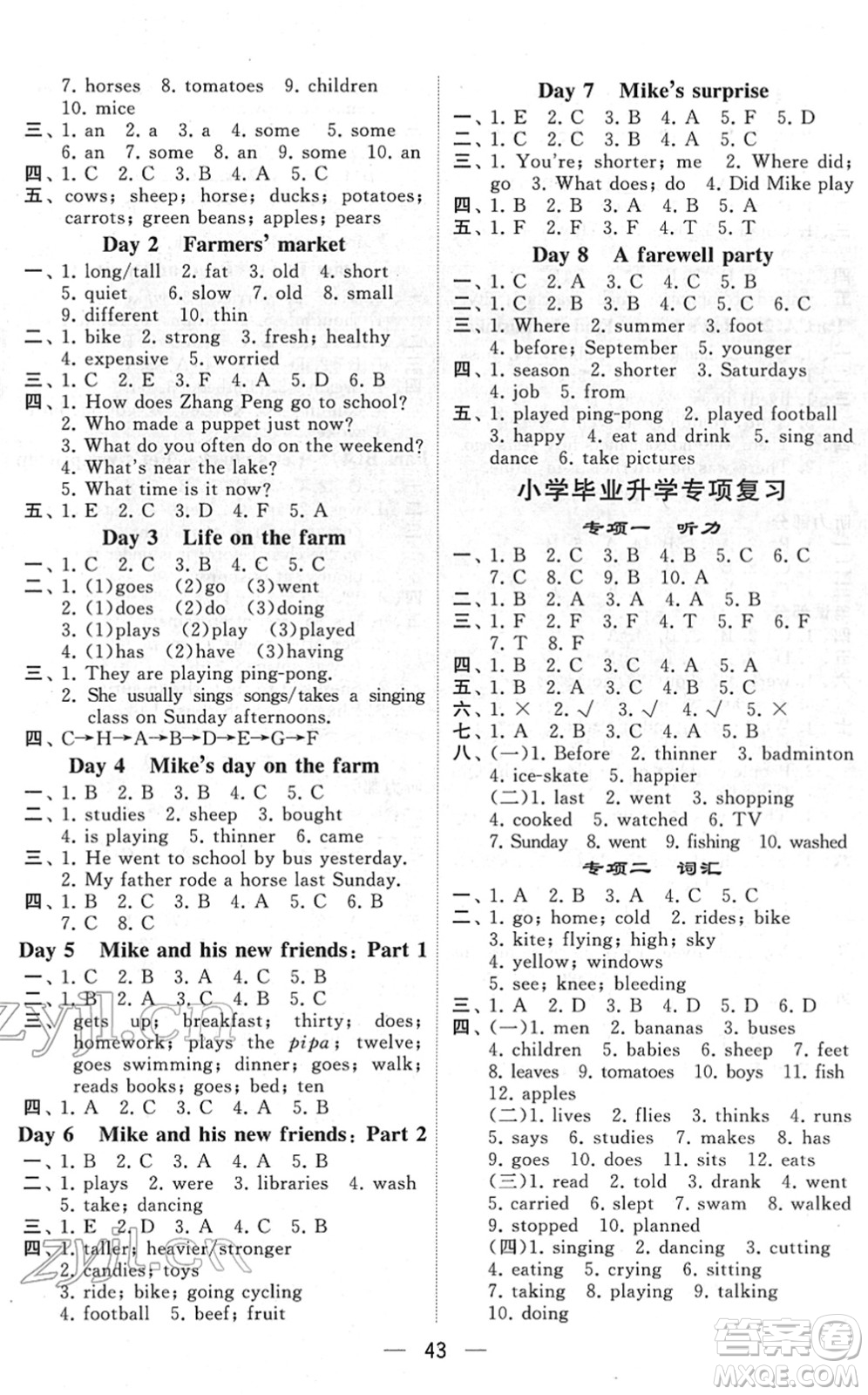 河海大學(xué)出版社2022學(xué)霸棒棒堂同步提優(yōu)六年級英語下冊RJ人教版答案