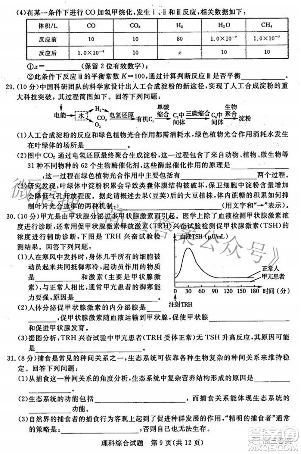 2022年江西省高三教學(xué)質(zhì)量監(jiān)測(cè)卷理科綜合試題及答案