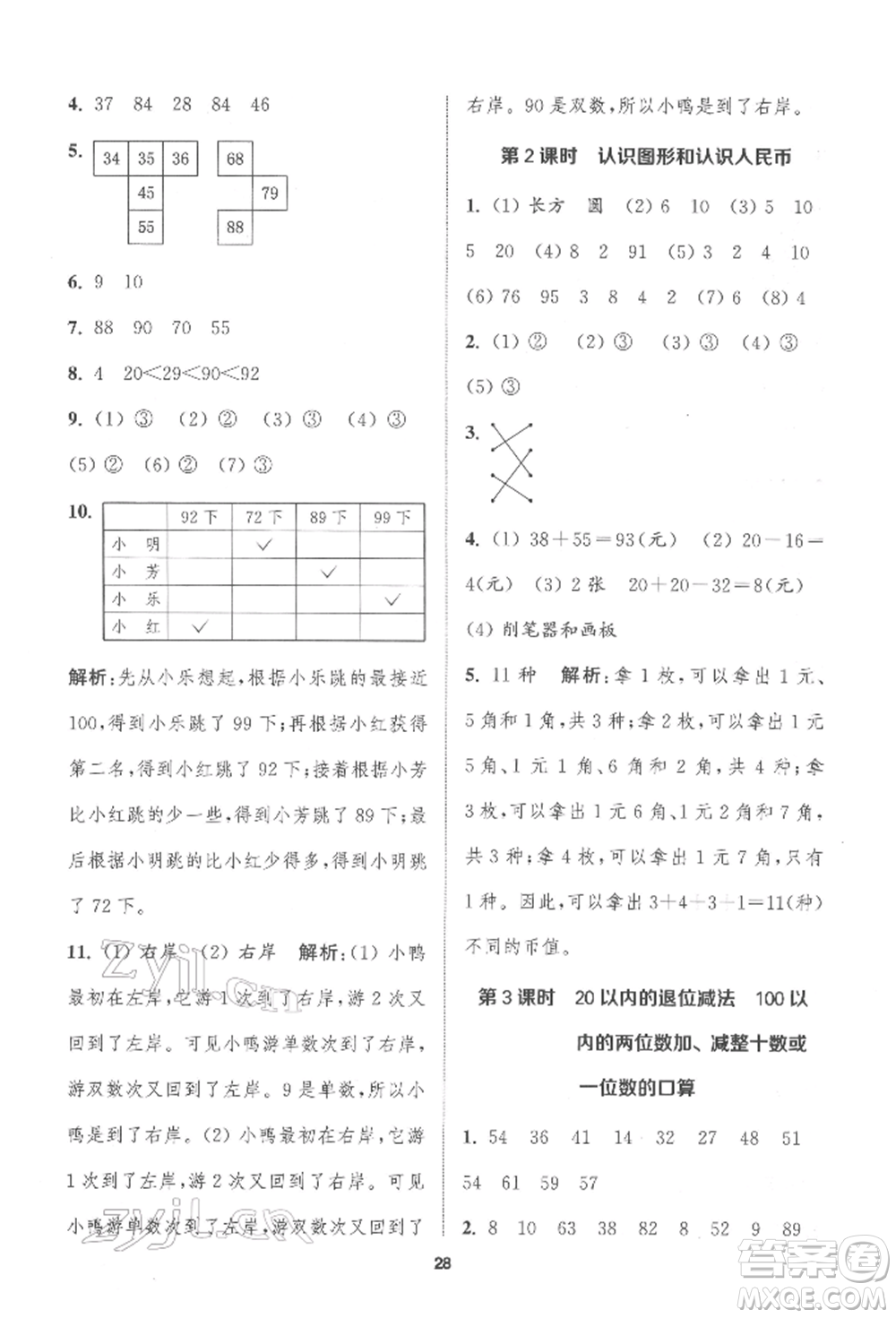 蘇州大學(xué)出版社2022金鑰匙1+1課時(shí)作業(yè)一年級(jí)下冊(cè)數(shù)學(xué)江蘇版參考答案