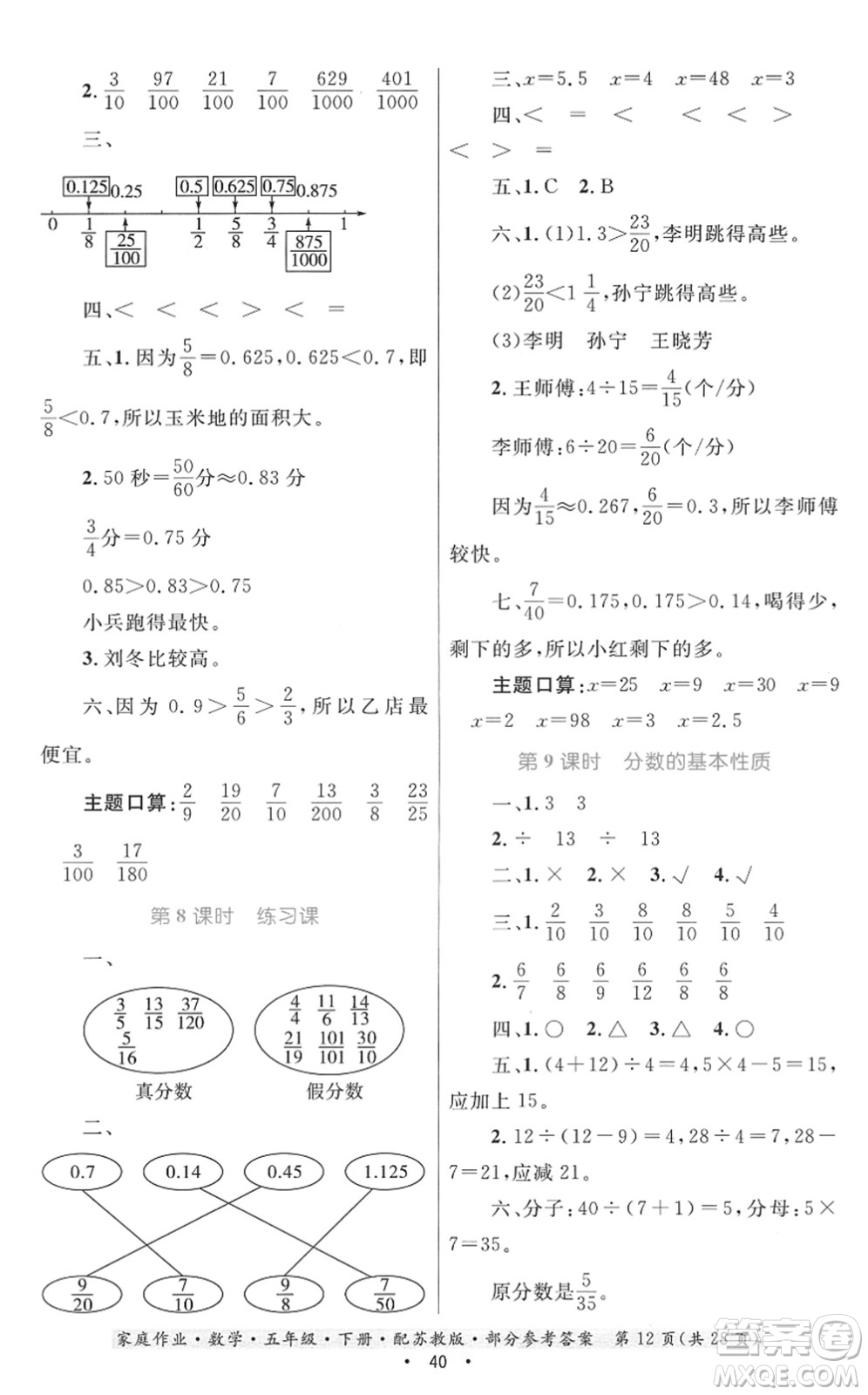 貴州人民出版社2022家庭作業(yè)五年級數(shù)學(xué)下冊蘇教版答案