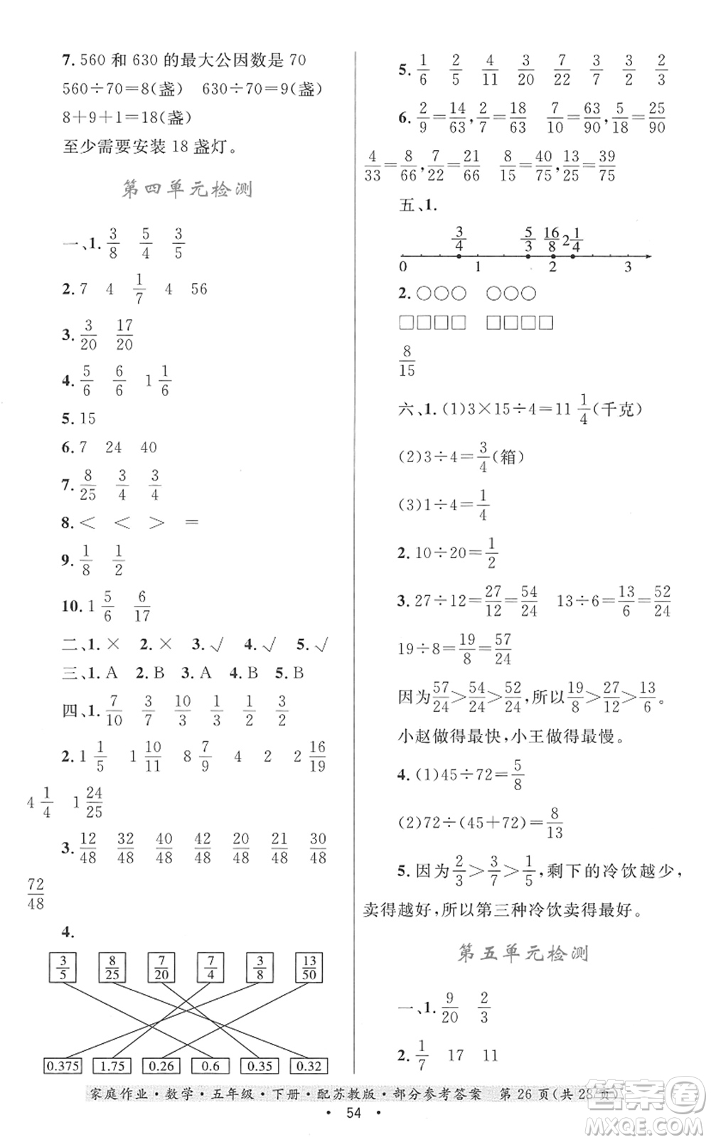 貴州人民出版社2022家庭作業(yè)五年級數(shù)學(xué)下冊蘇教版答案