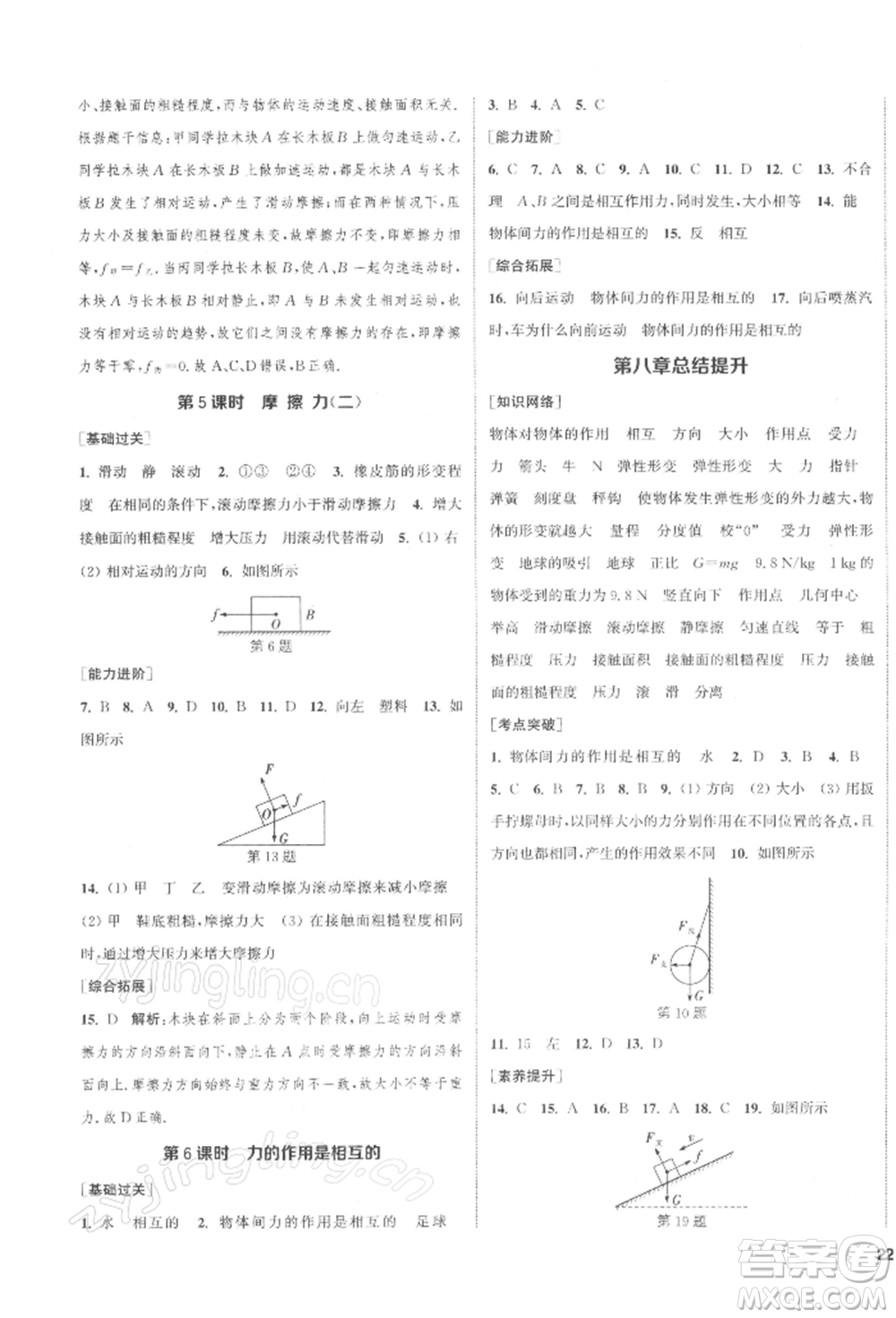 蘇州大學出版社2022金鑰匙1+1課時作業(yè)目標檢測八年級下冊物理江蘇版鹽城專版參考答案