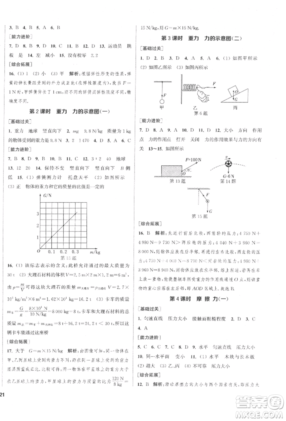 蘇州大學出版社2022金鑰匙1+1課時作業(yè)目標檢測八年級下冊物理江蘇版鹽城專版參考答案