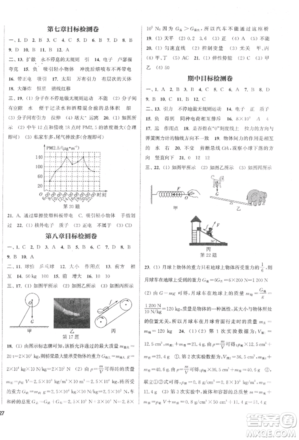 蘇州大學出版社2022金鑰匙1+1課時作業(yè)目標檢測八年級下冊物理江蘇版鹽城專版參考答案