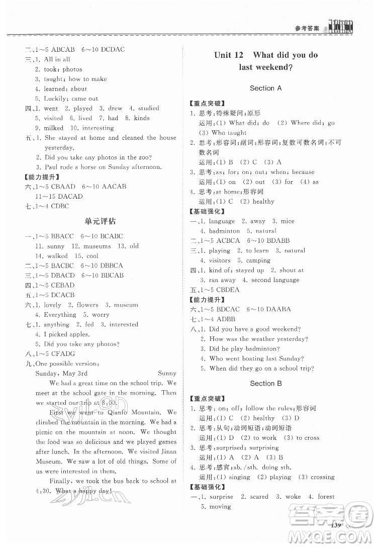 山東科學(xué)技術(shù)出版社2022初中同步練習(xí)冊英語七年級下冊人教版答案