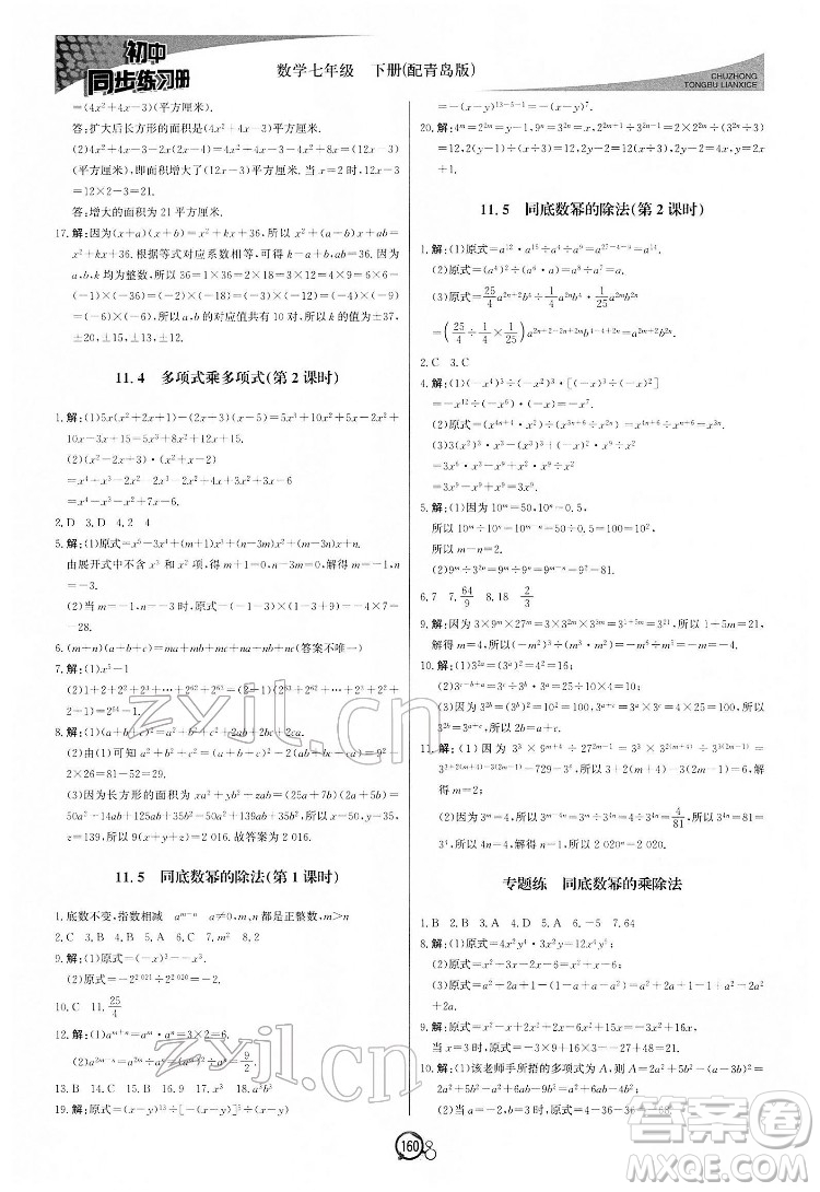 北京教育出版社2022初中同步練習(xí)冊數(shù)學(xué)七年級下冊青島版答案