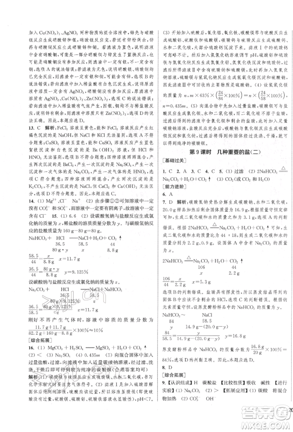 蘇州大學(xué)出版社2022金鑰匙1+1課時作業(yè)目標檢測九年級下冊化學(xué)上海版參考答案