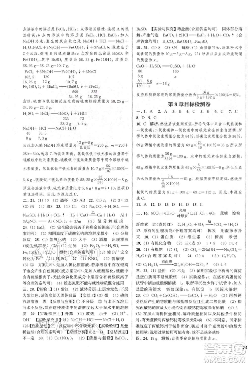 蘇州大學(xué)出版社2022金鑰匙1+1課時作業(yè)目標檢測九年級下冊化學(xué)上海版參考答案