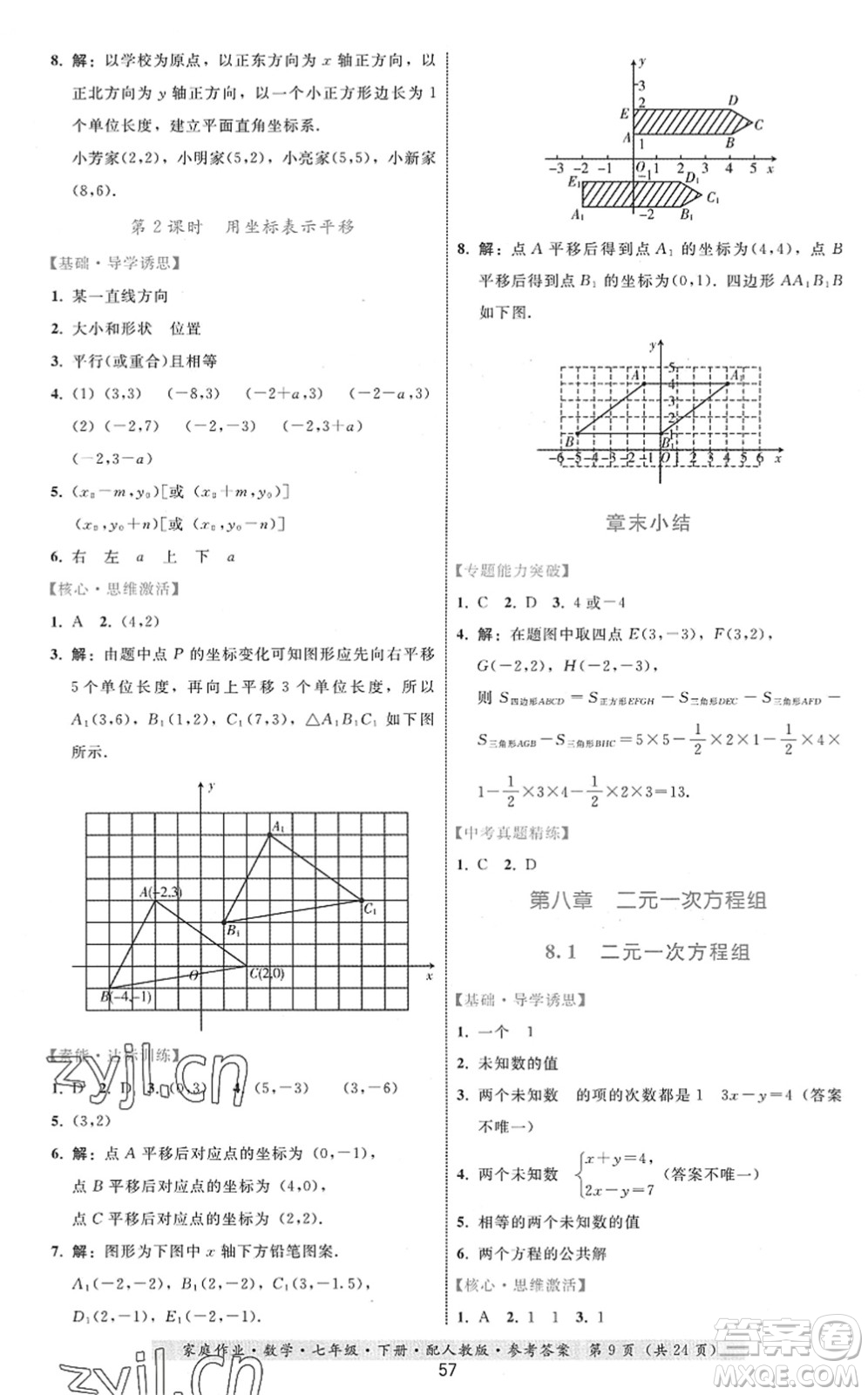 貴州科技出版社2022家庭作業(yè)七年級數(shù)學(xué)下冊人教版答案