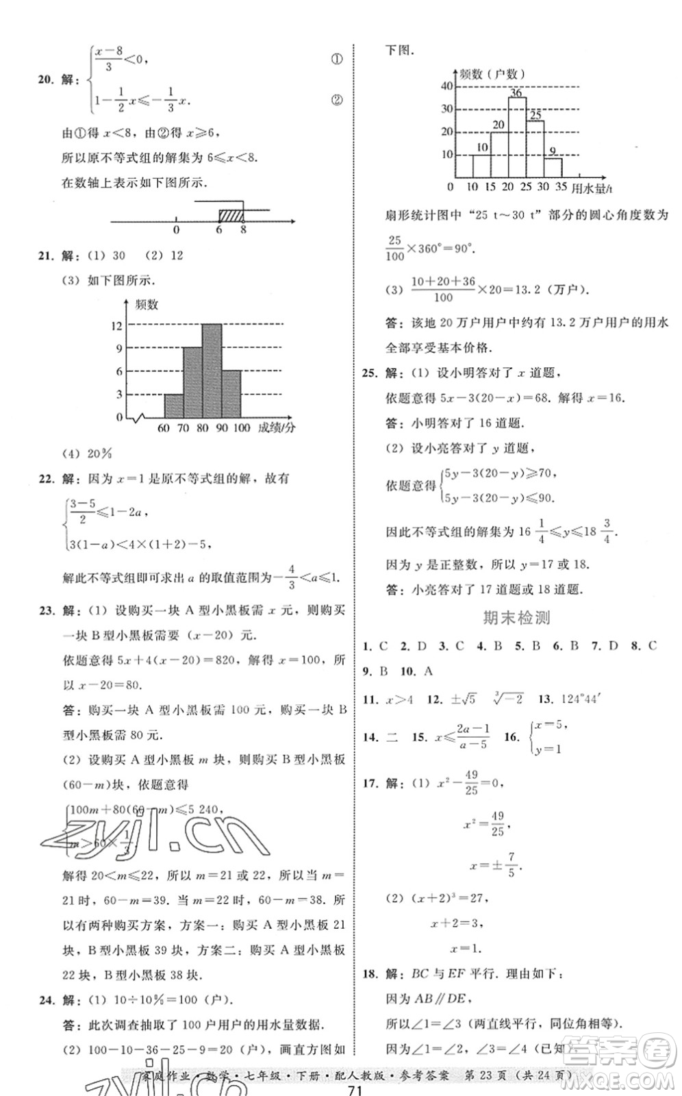 貴州科技出版社2022家庭作業(yè)七年級數(shù)學(xué)下冊人教版答案