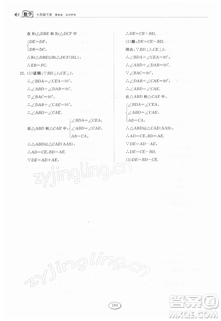 山東科學(xué)技術(shù)出版社2022初中同步練習(xí)冊(cè)數(shù)學(xué)七年級(jí)下冊(cè)魯教版答案