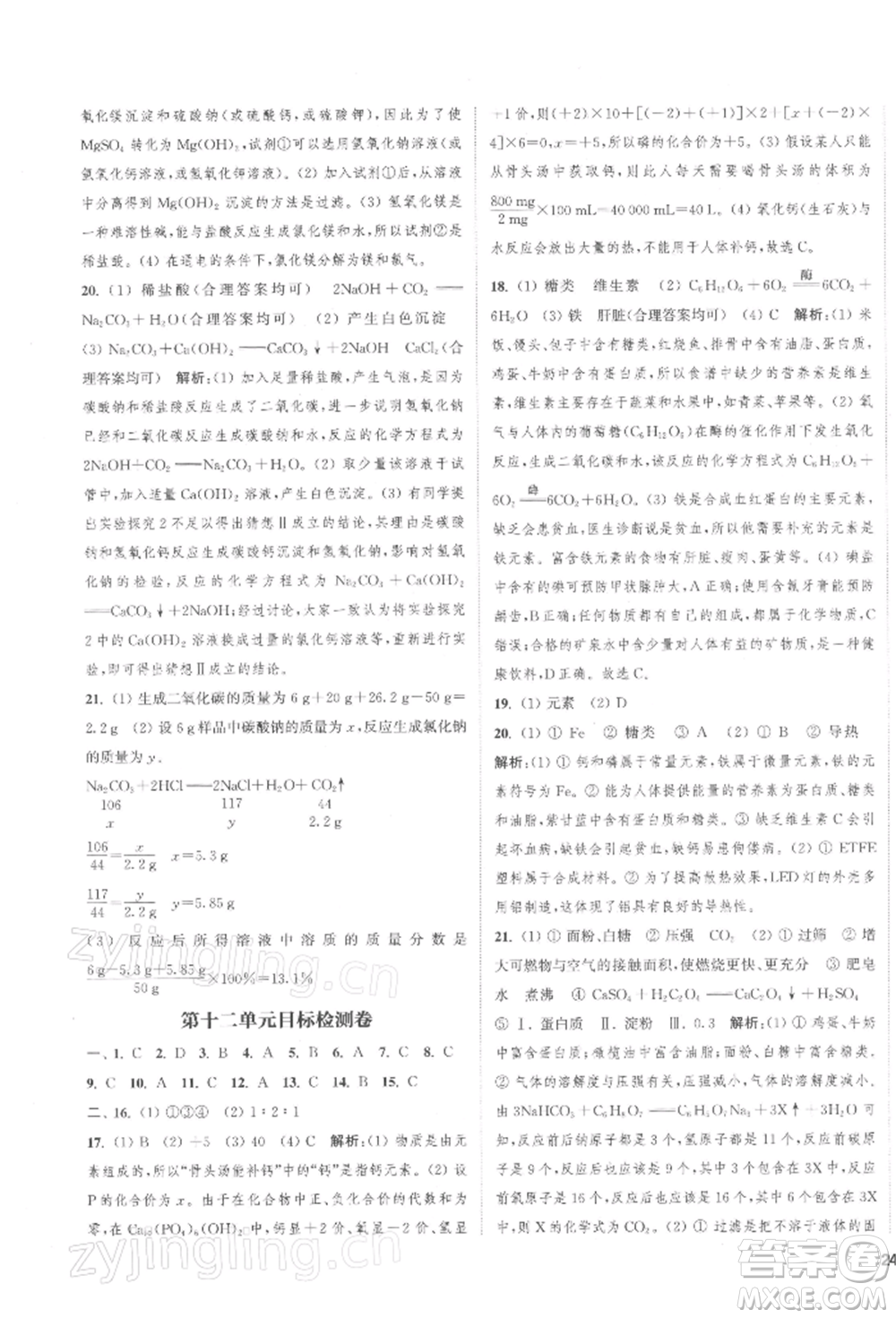 蘇州大學出版社2022金鑰匙1+1課時作業(yè)目標檢測九年級下冊化學全國版鹽城專版參考答案