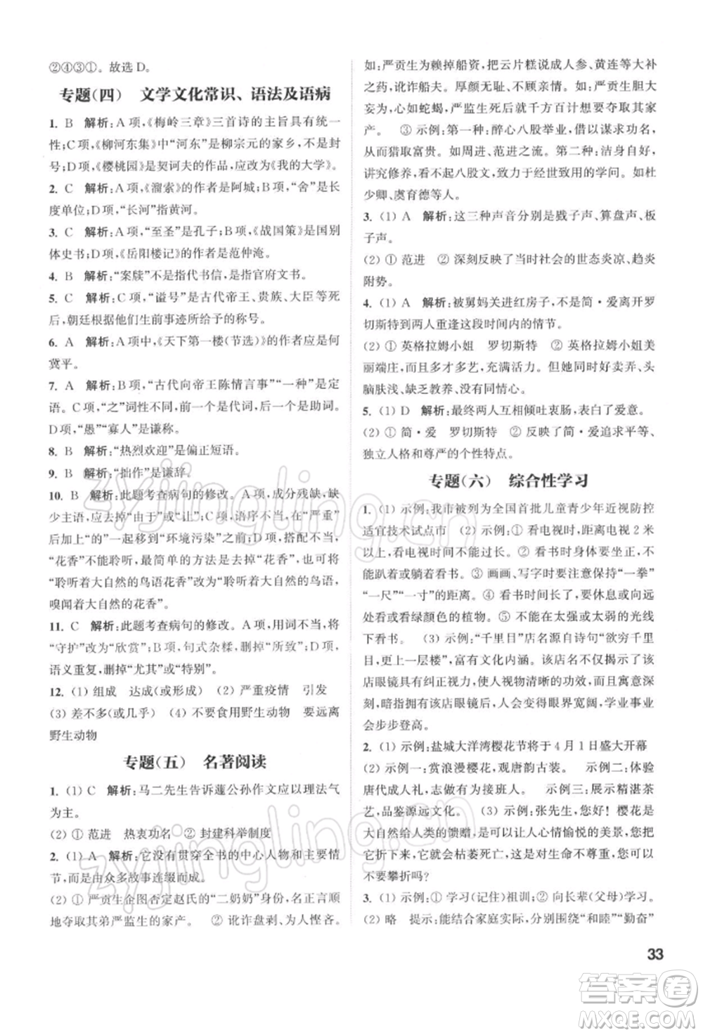 蘇州大學(xué)出版社2022金鑰匙1+1課時(shí)作業(yè)目標(biāo)檢測(cè)九年級(jí)下冊(cè)語文全國(guó)版參考答案