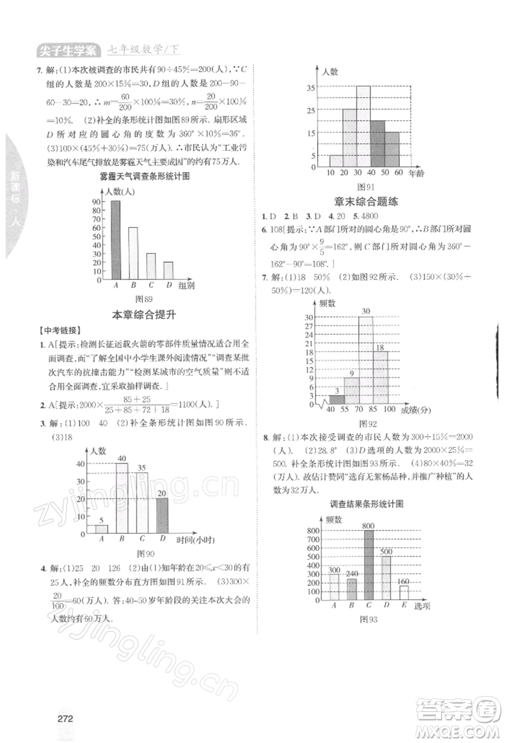 吉林人民出版社2022尖子生學(xué)案七年級(jí)下冊(cè)數(shù)學(xué)人教版參考答案