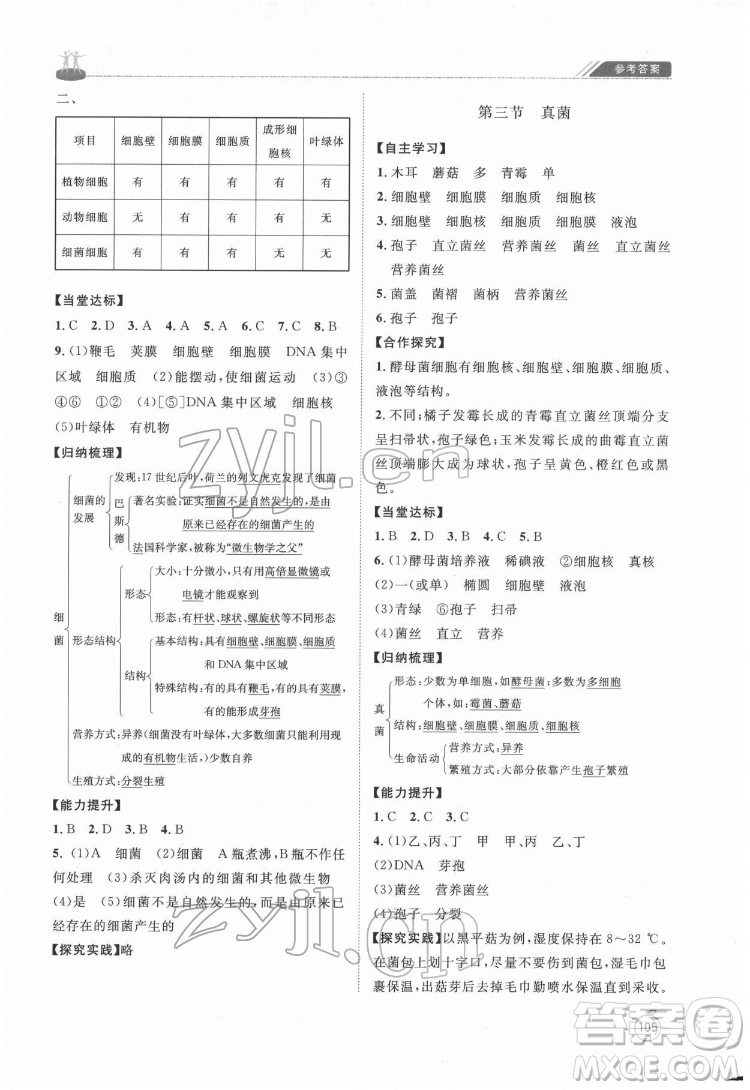 山東教育出版社2022初中同步練習冊生物學七年級下冊魯科版答案