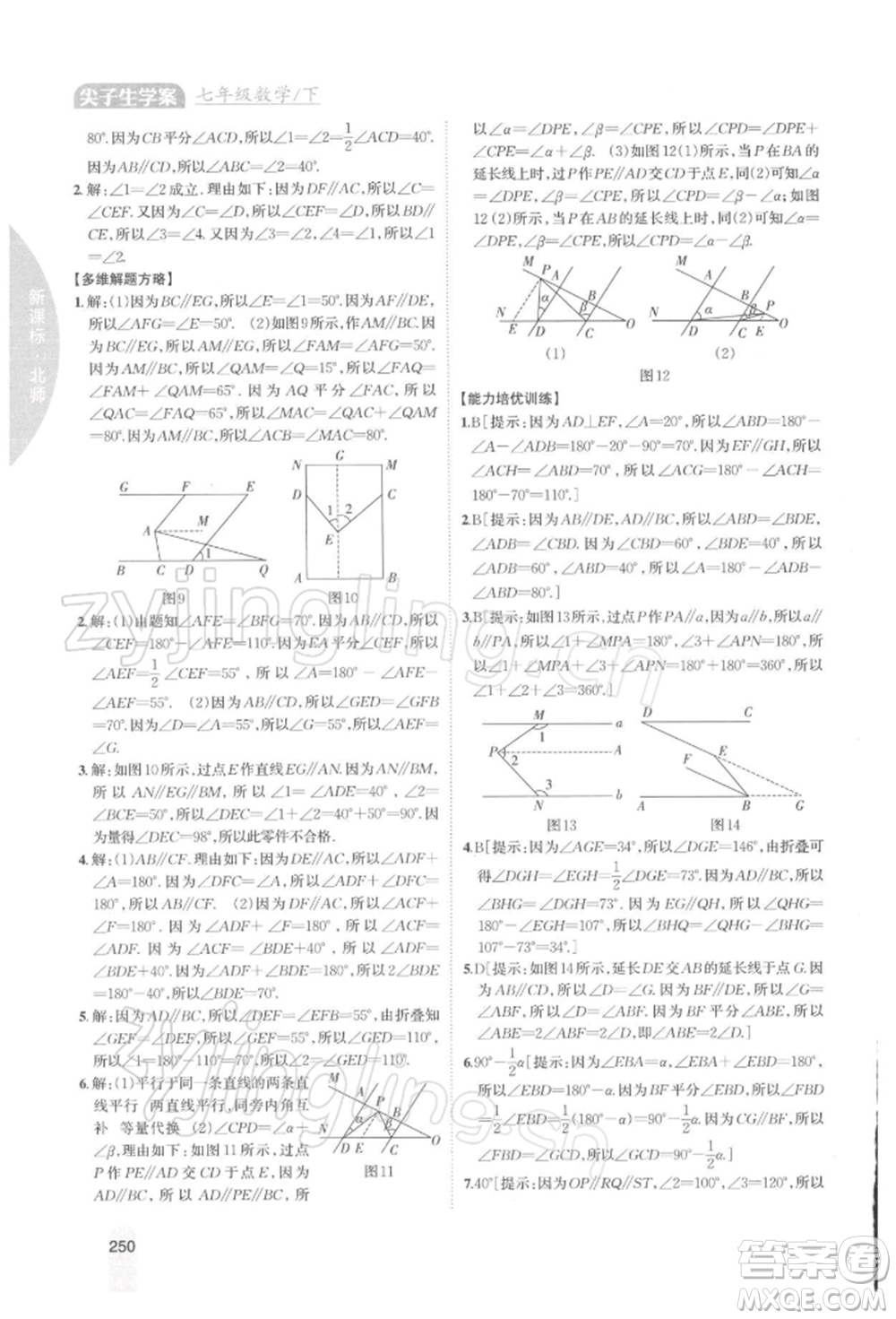 吉林人民出版社2022尖子生學(xué)案七年級下冊數(shù)學(xué)北師大版參考答案