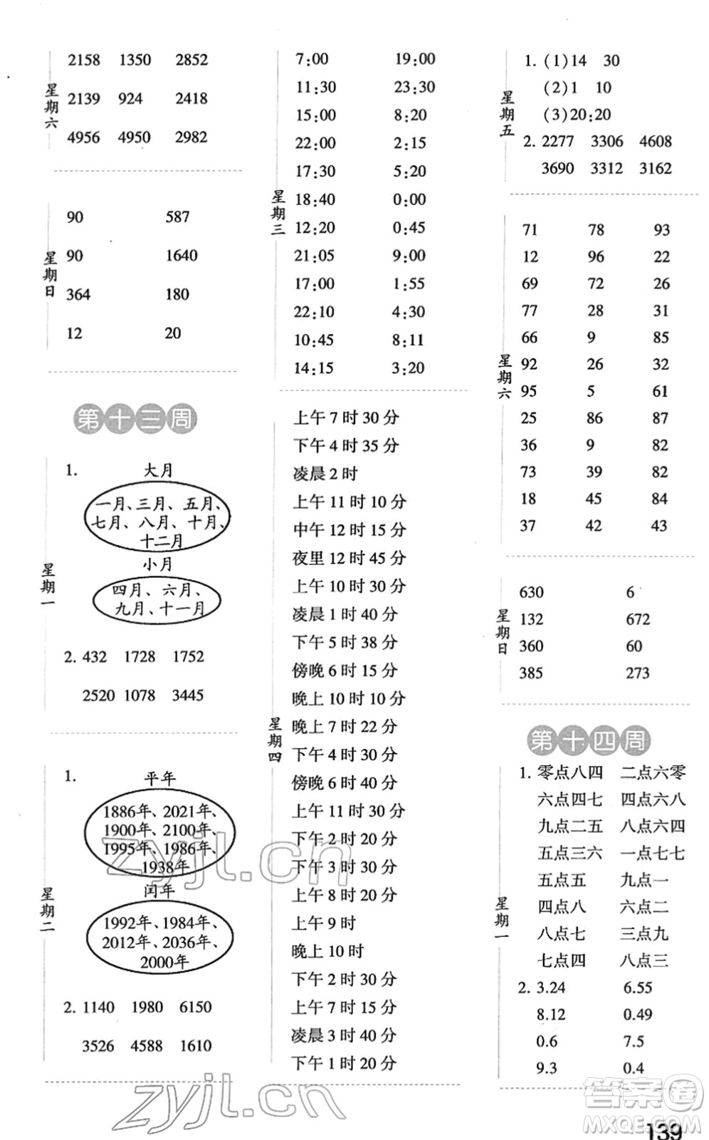 寧夏人民教育出版社2022經(jīng)綸學典口算達人三年級數(shù)學下冊RJ人教版答案