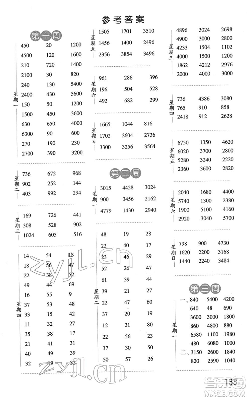 寧夏人民教育出版社2022經(jīng)綸學(xué)典口算達(dá)人三年級(jí)數(shù)學(xué)下冊(cè)江蘇國(guó)標(biāo)版答案