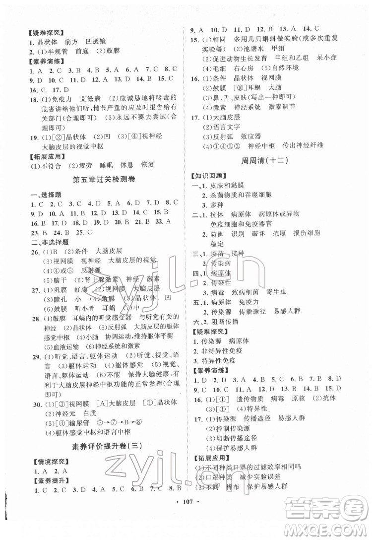 山東教育出版社2022初中同步練習(xí)冊(cè)分層卷生物學(xué)七年級(jí)下冊(cè)濟(jì)南版答案