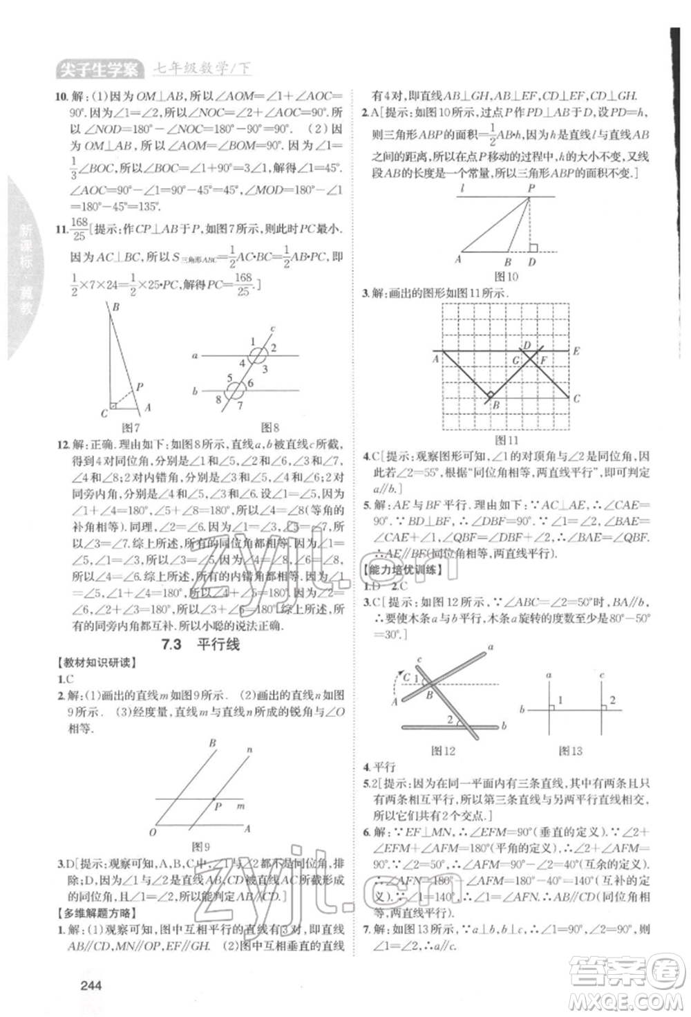 吉林人民出版社2022尖子生學(xué)案七年級(jí)下冊(cè)數(shù)學(xué)冀教版參考答案