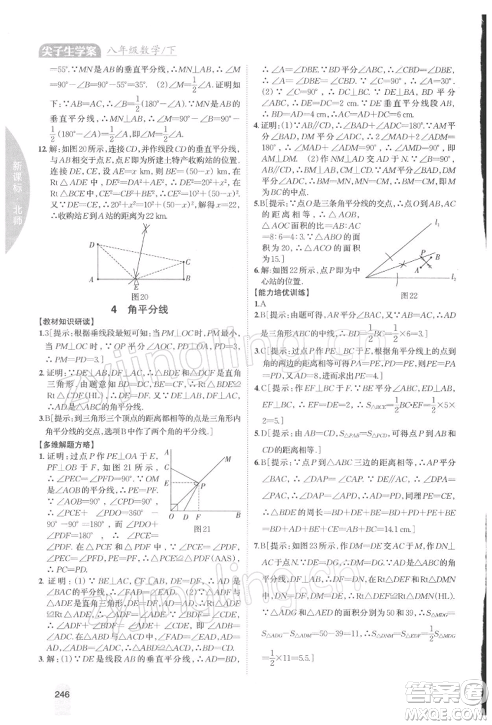 吉林人民出版社2022尖子生學(xué)案八年級下冊數(shù)學(xué)北師大版參考答案