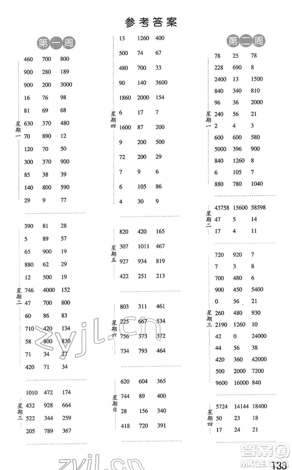 寧夏人民教育出版社2022經(jīng)綸學(xué)典口算達(dá)人四年級數(shù)學(xué)下冊RJ人教版答案