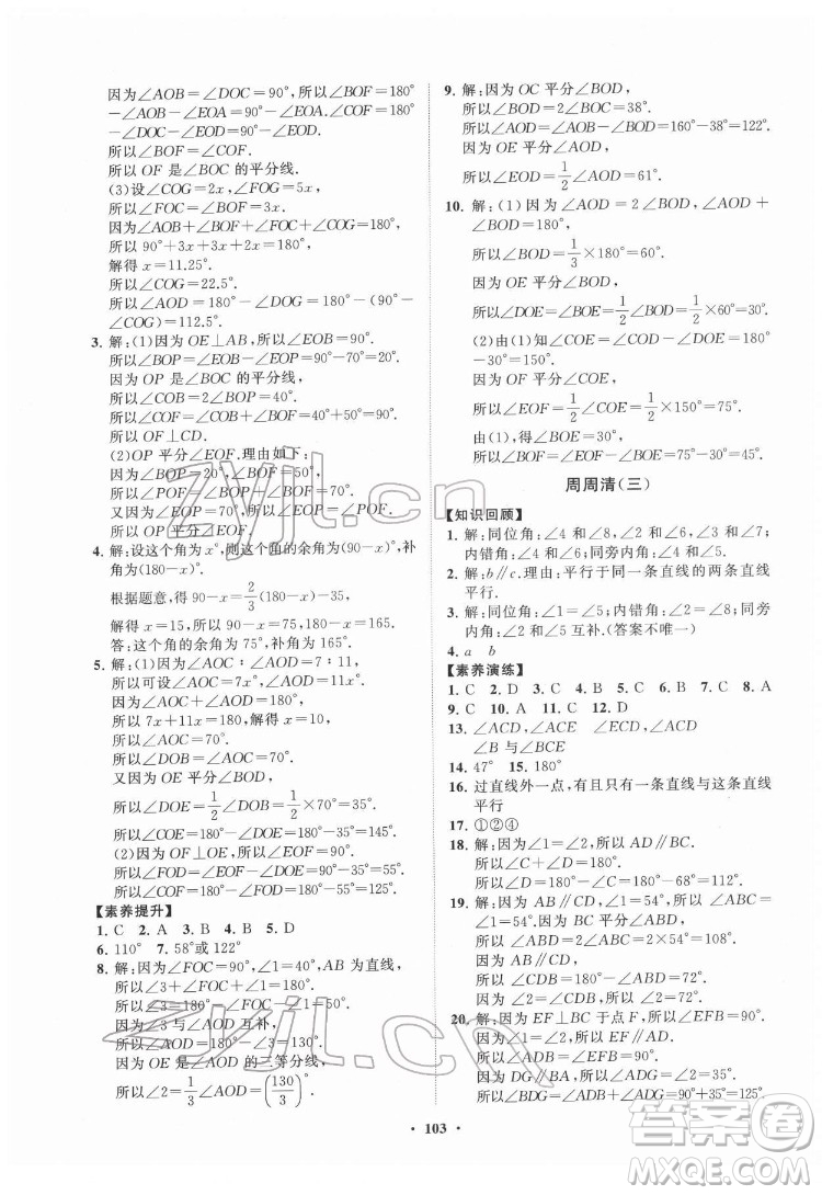 山東教育出版社2022初中同步練習(xí)冊(cè)分層卷數(shù)學(xué)七年級(jí)下冊(cè)青島版答案