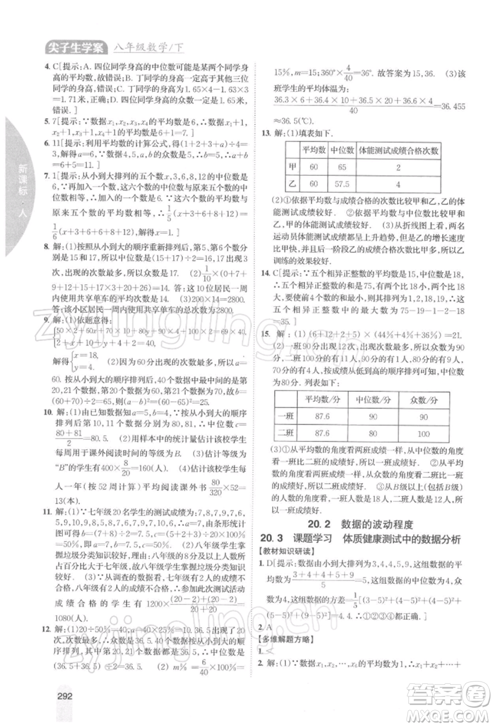 吉林人民出版社2022尖子生學(xué)案八年級(jí)下冊(cè)數(shù)學(xué)人教版參考答案