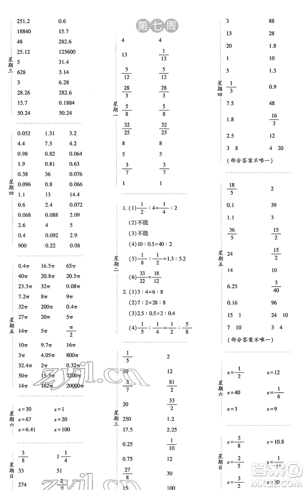 寧夏人民教育出版社2022經(jīng)綸學(xué)典口算達(dá)人六年級(jí)數(shù)學(xué)下冊(cè)RJ人教版答案