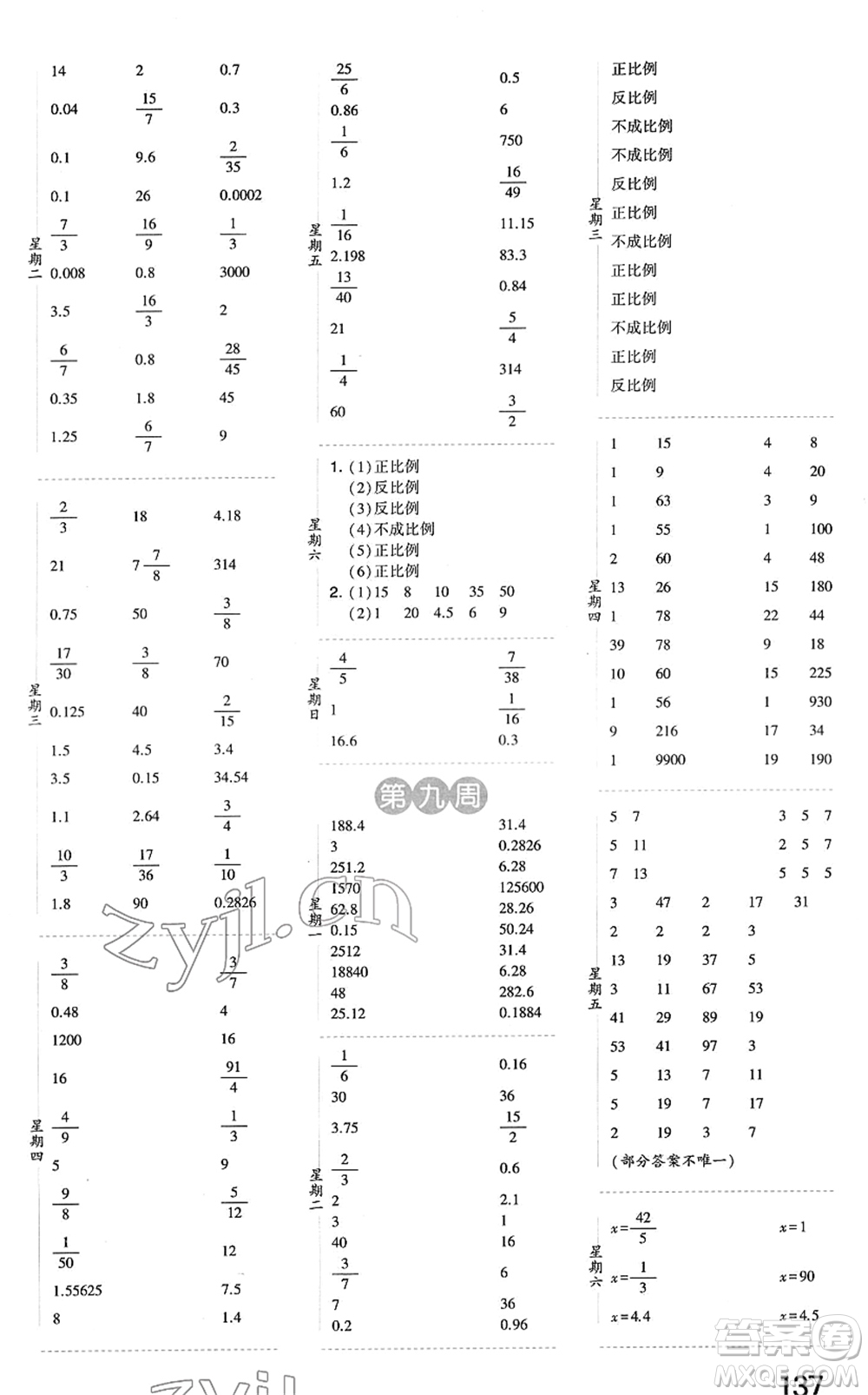 寧夏人民教育出版社2022經(jīng)綸學(xué)典口算達(dá)人六年級數(shù)學(xué)下冊BS北師版答案