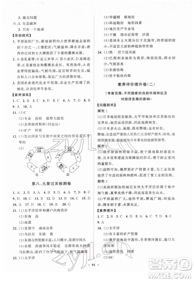 山東教育出版社2022初中同步練習(xí)冊分層卷地理七年級下冊商務(wù)星球版答案