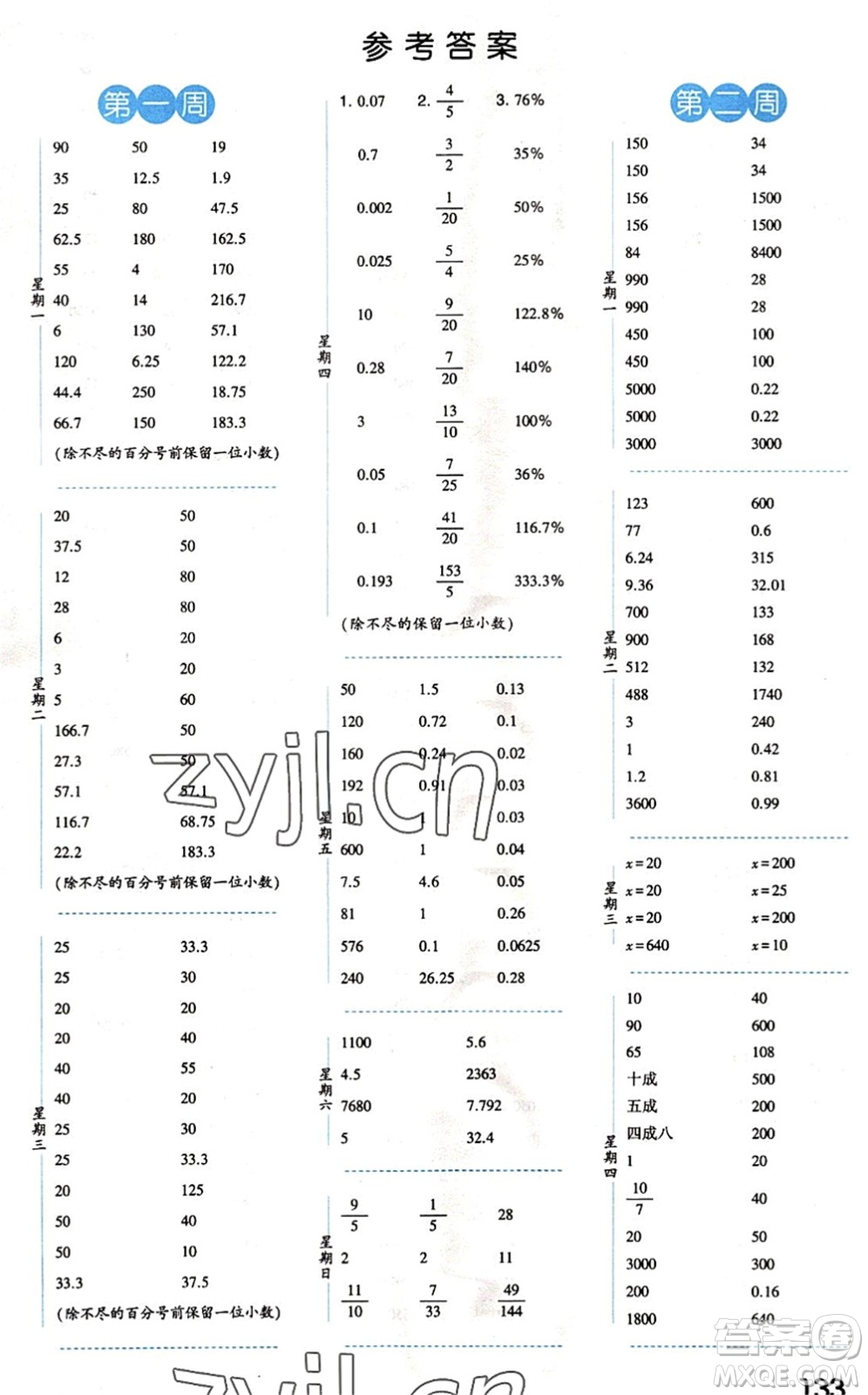 寧夏人民教育出版社2022經(jīng)綸學(xué)典口算達(dá)人六年級(jí)數(shù)學(xué)下冊QD青島版答案