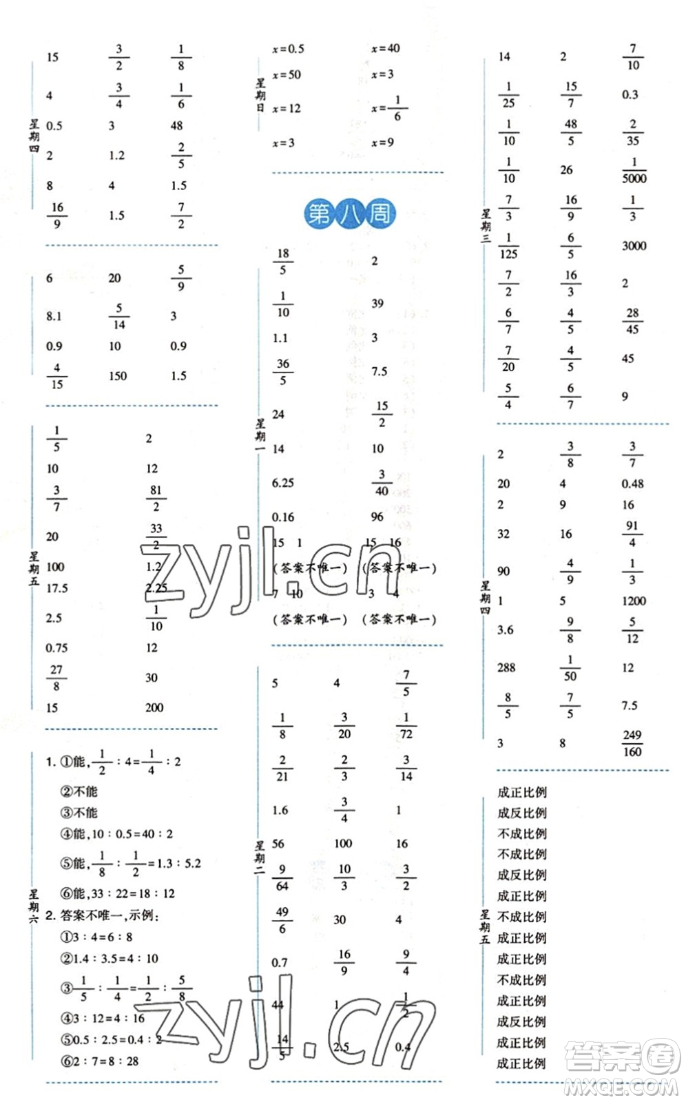 寧夏人民教育出版社2022經(jīng)綸學(xué)典口算達(dá)人六年級(jí)數(shù)學(xué)下冊QD青島版答案