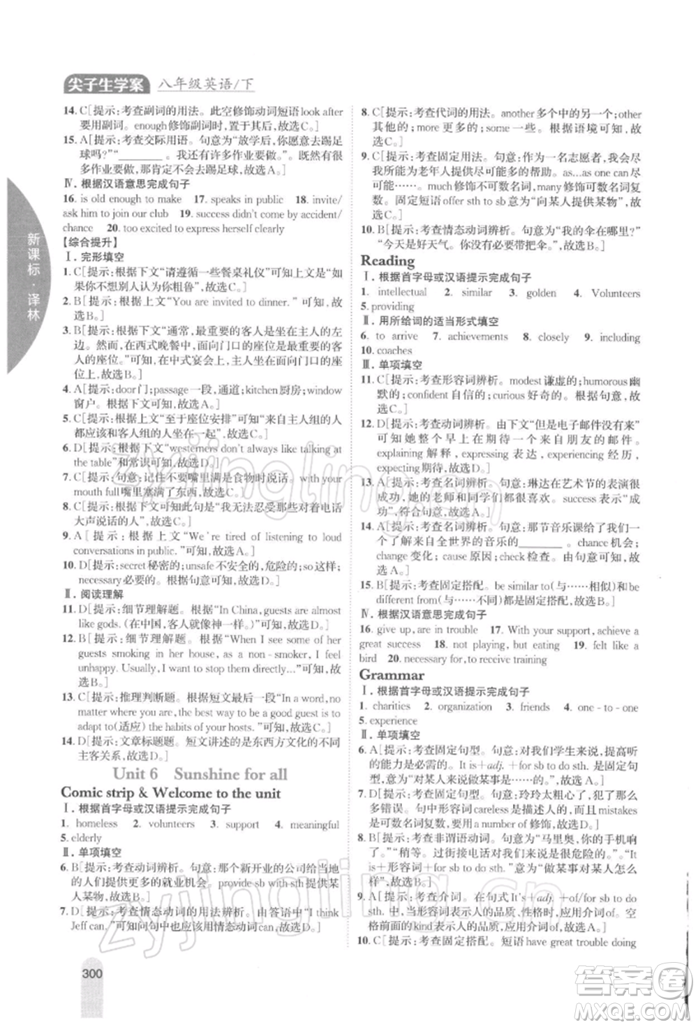 吉林人民出版社2022尖子生學(xué)案八年級下冊英語譯林版參考答案