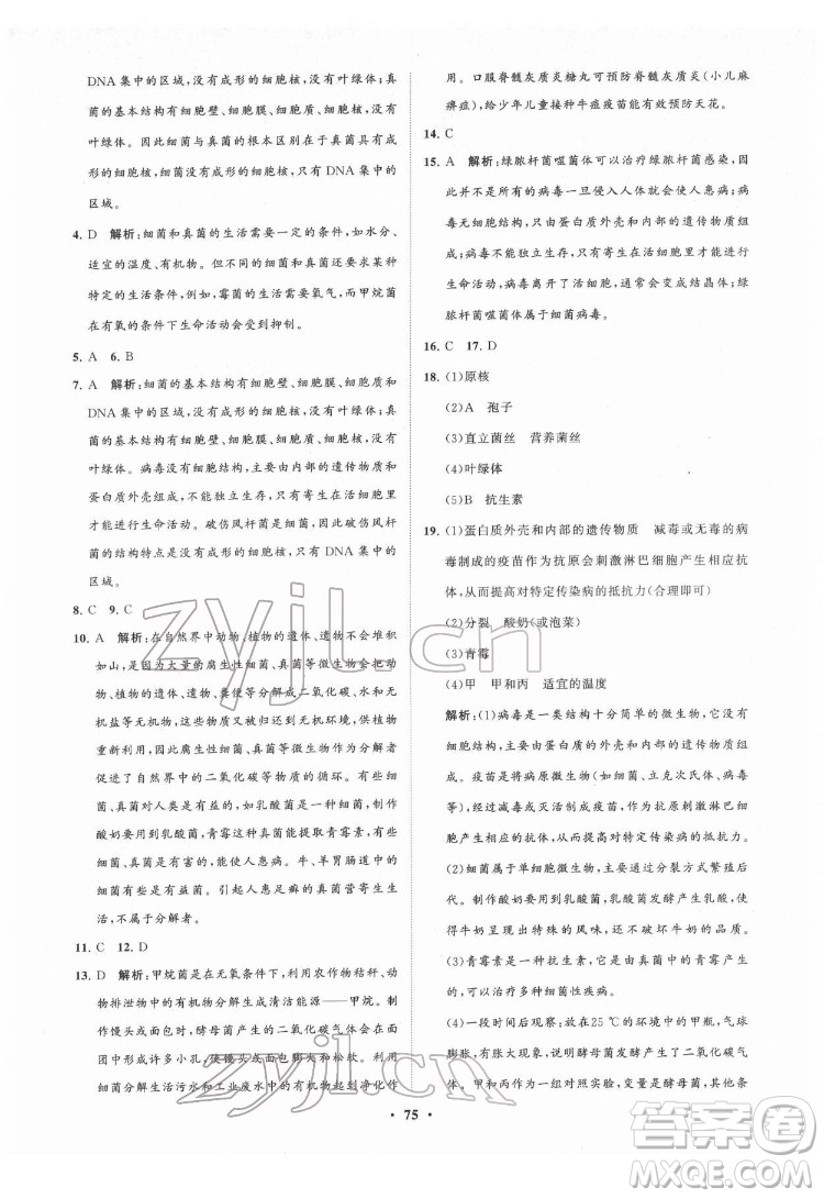 山東教育出版社2022初中同步練習(xí)冊(cè)分層卷生物學(xué)七年級(jí)下冊(cè)五四制魯科版答案